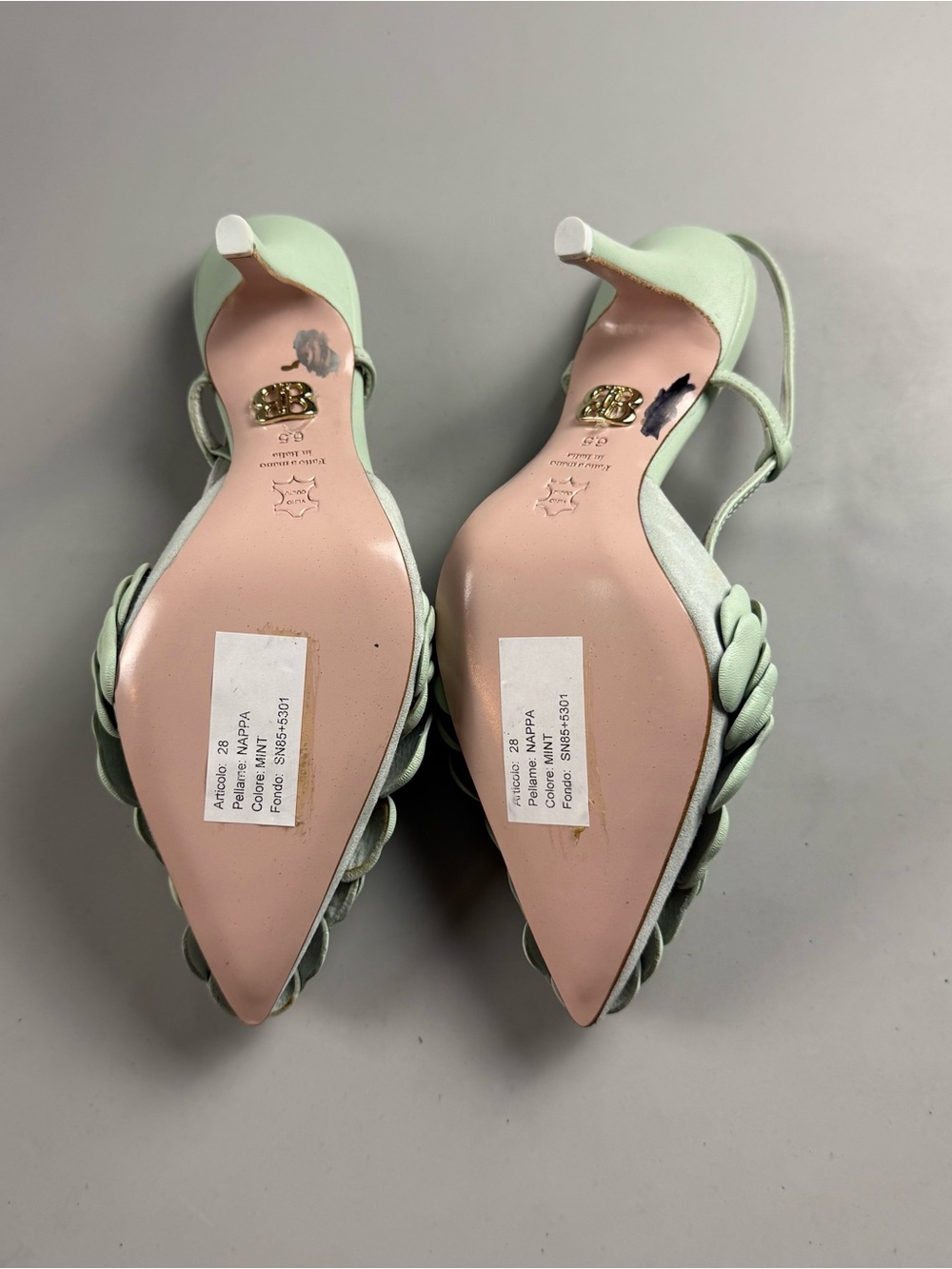 Beautiisoles by Robyn Shreiber 3D Floral Slingback Heels Mint Green Leather 6.5 - Picture 3 of 5